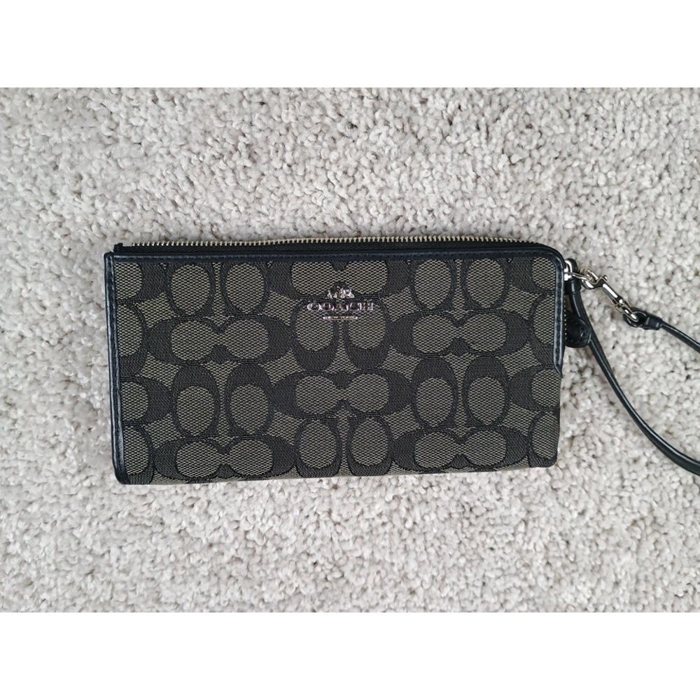 Coach Zippy Wallet Signature Black Smoke Double Zip Wristlet Clutch 53601 C1544